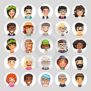 Flat Cartoon Round Avatars on White