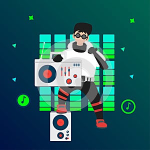 Flat Character Of Dj Music Modern Styles (Serial 2)