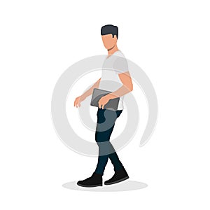 Flat character illustration businessman bring a tabs and walking. Suitable for all needs, such as website design, brochures,