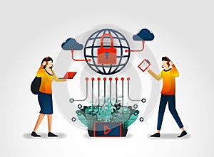 Flat character. Internet service providers provide users with customer service and security systems. assisted by security industry photo