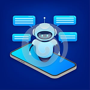 Flat chat bot for web design. Flat isometric vector illustration. Artificial intelligence