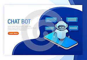 Flat chat bot for web design. Flat isometric vector illustration. Artificial intelligence