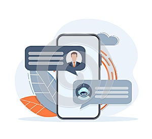 Flat chat bot for web design. Flat isometric vector illustration. Artificial intelligence