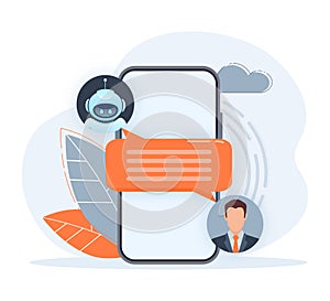 Flat chat bot for web design. Flat isometric vector illustration. Artificial intelligence