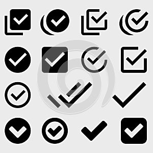 Flat check mark and check box icon set on transparent background.