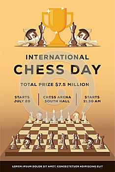 flat chess competition poster illustration for international chess day