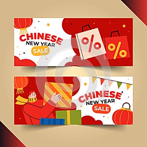 flat chinese new year sale horizontal banners set vector design illustration