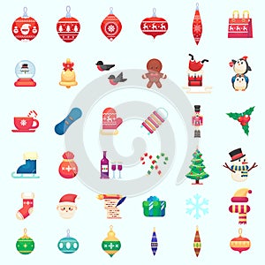 Flat Christmas new year xmas Icons illustration Vector colorful illustration in flat style