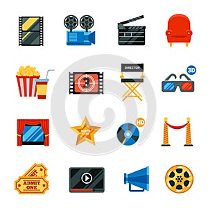 Flat Cinema Decorative Icons Set