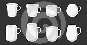 Flat classic coffee tea cup mockup icon set vector