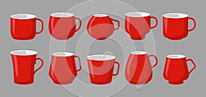 Flat classic red coffee cup mockup icon set vector