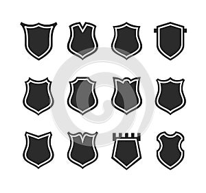 Flat Clip art Design Elements. Set of Vector set of Shield Silhouette. Different Coat Arms signs