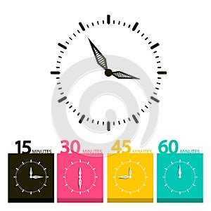 Flat Clock Symbol. Vector Time Icons.