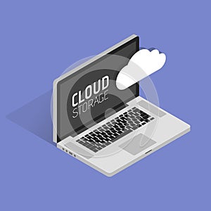 Flat cloud computing background. Data storage network technology. Multimedia content and web sites hosting.