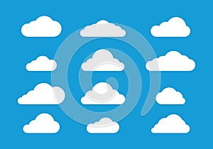 Flat cloud design on blue background, Icon clouds vector set, Graphic cloudy