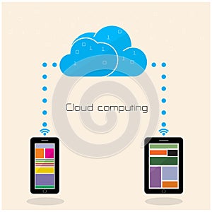 Flat cloud technology computing background concept. Data storage