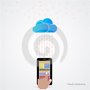 Flat cloud technology computing background concept. Data storage