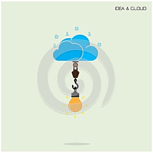 Flat cloud technology computing and creative bulb idea concept.