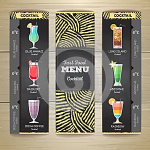 Flat Cocktail menu desing with chalk drawing background.