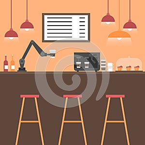 Flat coffee house interior with modern robot arm
