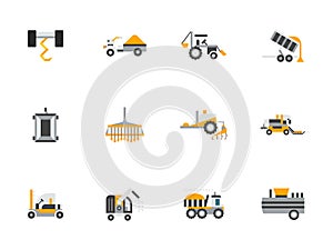 Flat color design farming machines icons