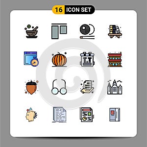 Flat Color Filled Line Pack of 16 Universal Symbols of computing, brower, snooker, file, book