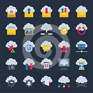 Flat color icons for cloud computing.