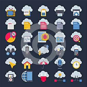 Flat color icons for cloud computing.