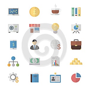 Flat Color Icons Design Set of Business and Finance Icons.