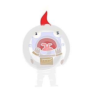 flat color illustration of a alien gasping in surprise wearing santa hat