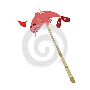 flat color illustration of a fish speared wearing santa hat