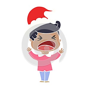 flat color illustration of a shouting man wearing santa hat