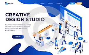 Flat color Modern Isometric Concept Illustration - Creative Design studio