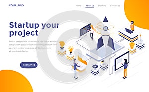 Flat color Modern Isometric Concept Illustration - Startup your photo