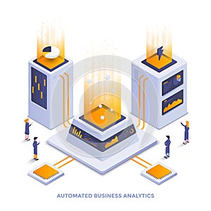 Flat color Modern Isometric Illustration design - Automaed Business Analystic