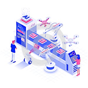 Flat color Modern Isometric Illustration design - Automated Industry