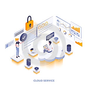 Flat color Modern Isometric Illustration design - Cloud Service