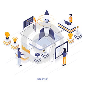 Flat color Modern Isometric Illustration design - Startup