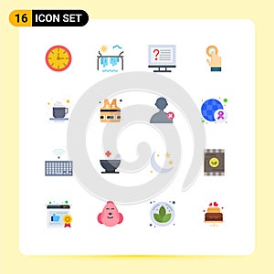 Flat Color Pack of 16 Universal Symbols of cup, interface, computer, touchscreen, online
