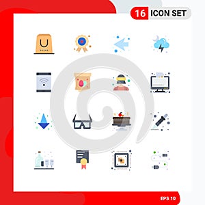 Flat Color Pack of 16 Universal Symbols of internet, storm, medal, moon, cloud