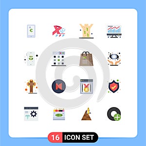 Flat Color Pack of 16 Universal Symbols of mobile, earth, entomology, economy, computer