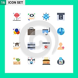 Flat Color Pack of 16 Universal Symbols of rgb, colors, vision, web, dropdown