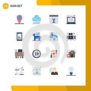 Flat Color Pack of 16 Universal Symbols of wifi, mobile, interface, startup, launching