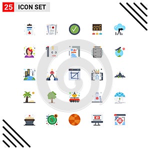 Flat Color Pack of 25 Universal Symbols of success, efforts, checked, chart, arrow