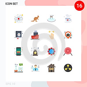 Flat Color Pack of 16 Universal Symbols of fathers day, dad, kangaroo, coffee, swimming