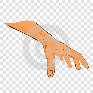 Flat color simple sketch of hand pick or grab something, at transparent effect