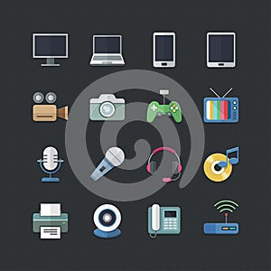 Flat color style Electronic Devices icons set