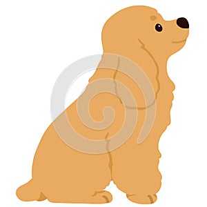 Flat colored adorable simple English Cocker Spaniel sitting in side view