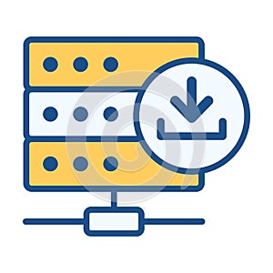 Server Download Badge in Flat Colored Style for Data Transfer and File Retrieval Tasks