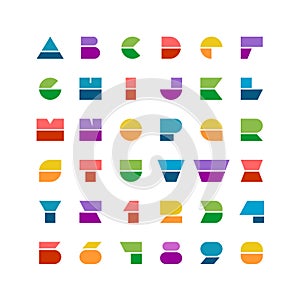 Flat colorful geometric shapes letters style font with numbers photo
